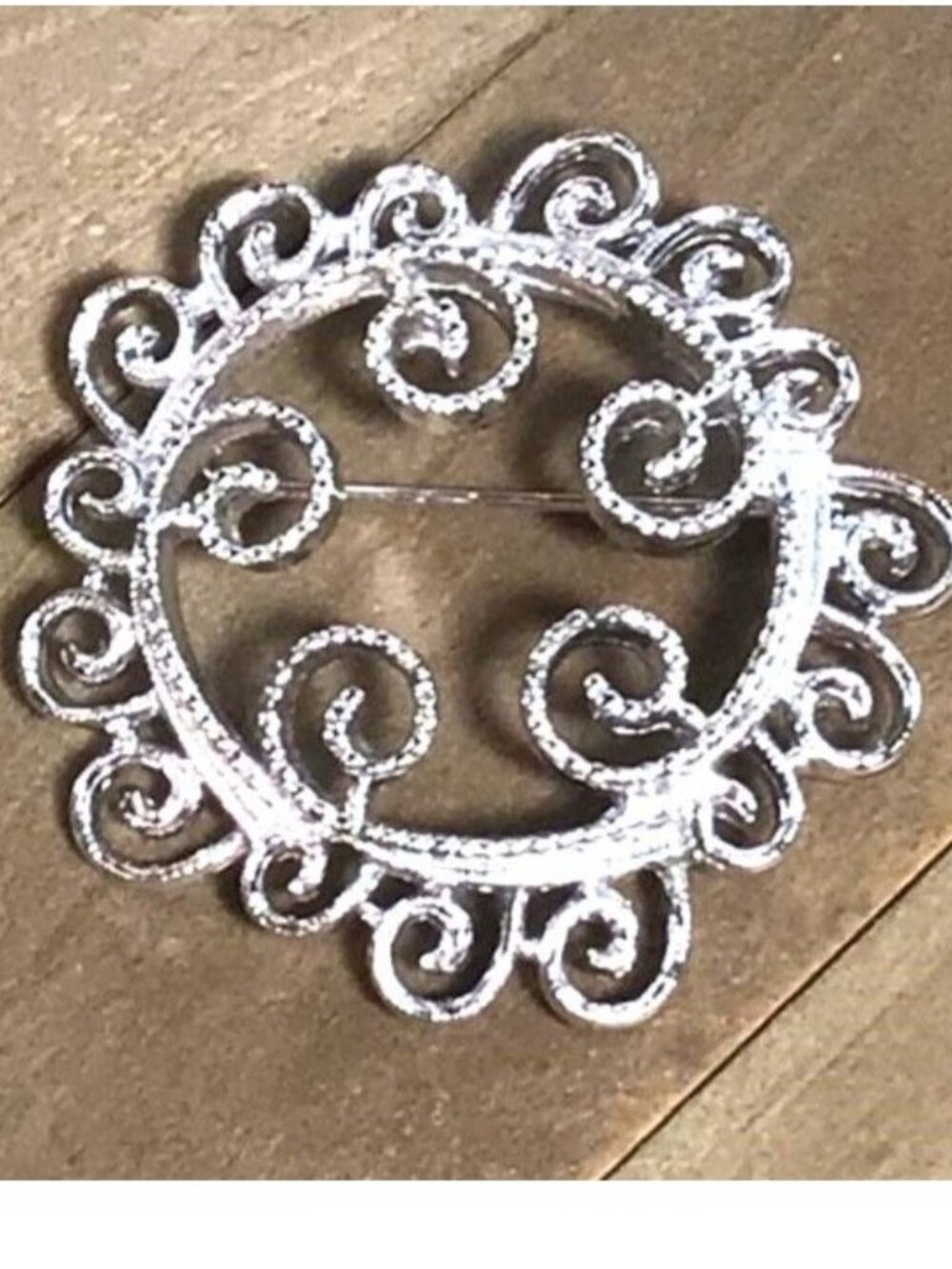 Vintage Sarah Coventry Brooch Silver Tone Circle of Scrolls Signed Costume